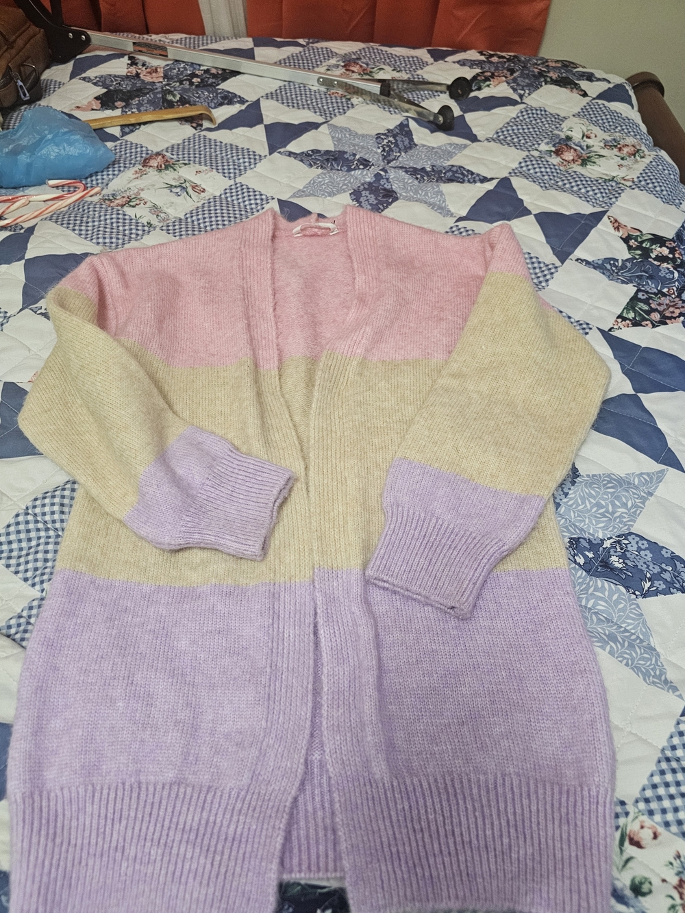 Women’s Pastel Colorblock Open Cardigan Sweater - Pink, Cream, Lavender